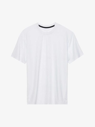 Heavy cotton men's t-shirt and shorts set. Relaxed drop shoulder fit, visible sturdy stitching, textured fabric. Solid color,
