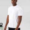 Heavy cotton men's t-shirt and shorts set. Relaxed drop shoulder fit, visible sturdy stitching, textured fabric. Solid color,