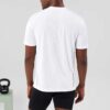 Heavy cotton men's t-shirt and shorts set. Relaxed drop shoulder fit, visible sturdy stitching, textured fabric. Solid color,