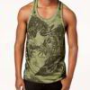 Close-up of a vibrant, custom-printed tank top. Soft, breathable fabric, reinforced stitching. Sleeveless, ideal for summer.
