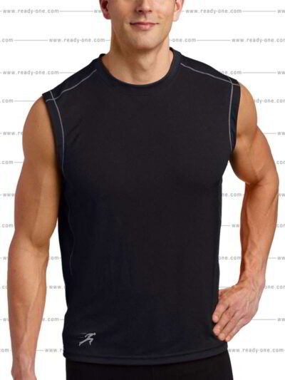 Close-up of bulk gym tank tops: smooth, breathable fabric, reinforced stitching at armholes. Assorted colors, athletic fit. R