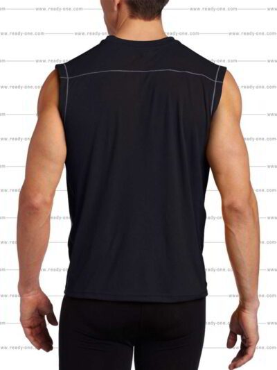 Close-up of bulk gym tank tops: smooth, breathable fabric, reinforced stitching at armholes. Assorted colors, athletic fit. R