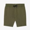 Men's heavy cotton apparel set: tee and shorts. Notice the dense weave, sturdy seams. Relaxed fit, casual style, likely beige