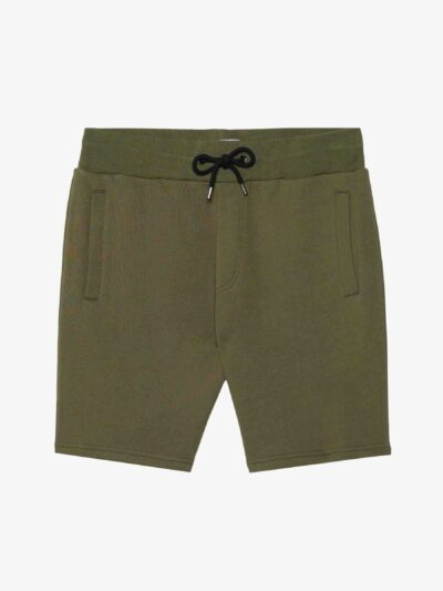 Men's heavy cotton apparel set: tee and shorts. Notice the dense weave, sturdy seams. Relaxed fit, casual style, likely beige