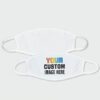 Close-up of a custom face mask. Soft fabric, clean stitching. Personalized logo detail. Protective, reusable mouth cover. - V