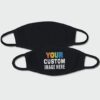 Close-up of a custom face mask. Soft fabric, clean stitching. Personalized logo detail. Protective, reusable mouth cover. - V