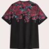 Close-up of a soft cotton t-shirt. Note the quality stitching and vibrant logo imprint. Retail-ready apparel in rich, dyed co
