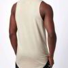 Heather grey muscle tank top wholesale. Sleeveless, raw edge armholes, relaxed fit. Notice the finely knitted soft cotton tex