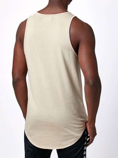 Heather grey muscle tank top wholesale. Sleeveless, raw edge armholes, relaxed fit. Notice the finely knitted soft cotton tex