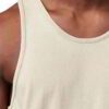 Heather grey muscle tank top wholesale. Sleeveless, raw edge armholes, relaxed fit. Notice the finely knitted soft cotton tex