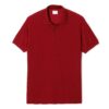 Close-up of hospitality polo shirt. Breathable knit fabric, fine stitching. Burgundy color with subtle contrast collar detail