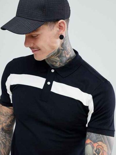 Close-up of a well-tailored polo shirt. Notice the fine pique knit texture, clean stitching, and classic collar. Looks breath