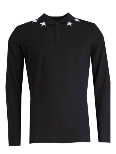 Close-up of a custom polo shirt, fine-knit pique fabric, neat stitching. Shows classic collar, short sleeves, school uniform
