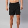 Close-up: Athletic shorts in a heathered dark gray. Notice the smooth, performance fabric and reinforced stitching. Hidden zi