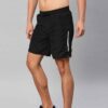 Close-up: Athletic shorts in a heathered dark gray. Notice the smooth, performance fabric and reinforced stitching. Hidden zi
