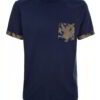 Close-up of a custom-printed t-shirt. Fine, tight knit fabric. Vibrant, detailed graphic. Strong, even stitching. Rich, dark