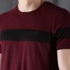 Close-up of a custom printed t-shirt. Soft, heather grey fabric. Clean, durable stitching around the collar and sleeves. Vibr