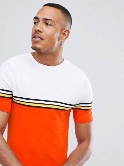 Close-up of a crew neck t-shirt. Soft, combed cotton texture. Clean stitching. Customizable area ready for your design. Heath