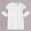 Close-up of a men's t-shirt showing the printed design. Fine knit fabric, clean stitching detail. Appears soft and breathable