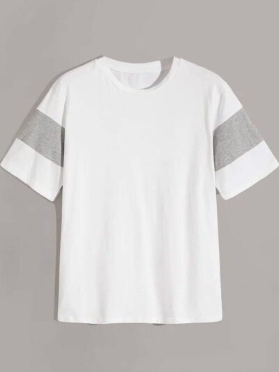 Close-up of a men's t-shirt showing the printed design. Fine knit fabric, clean stitching detail. Appears soft and breathable