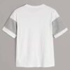 Close-up of a men's t-shirt showing the printed design. Fine knit fabric, clean stitching detail. Appears soft and breathable