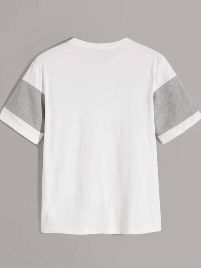 Close-up of a men's t-shirt showing the printed design. Fine knit fabric, clean stitching detail. Appears soft and breathable