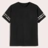 Close-up of a custom-printed t-shirt. Soft cotton texture, vibrant logo. Double-stitched seams for durability. Stylish & comf