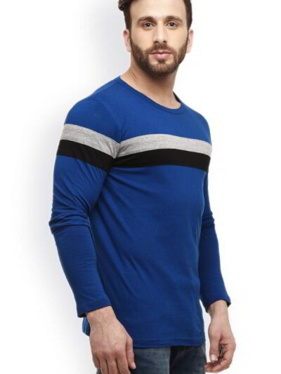 Close-up of a soft, cotton tee. Bold charity logo print. Fine stitching visible. Short sleeve, classic fit, vibrant color. -