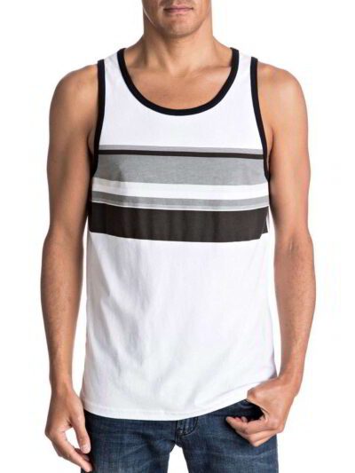 Close-up of a vibrant, custom-printed tank top. Breathable, moisture-wicking fabric, detailed stitching. Ideal for fitness. -