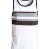 Close-up of a vibrant, custom-printed tank top. Breathable, moisture-wicking fabric, detailed stitching. Ideal for fitness. -