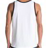 Close-up of a vibrant, custom-printed tank top. Breathable, moisture-wicking fabric, detailed stitching. Ideal for fitness. -