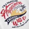 Close-up of event tee shirts. Soft cotton knit, vibrant print, clean seams. Short-sleeve, crew neck. Dark blue and white. - V