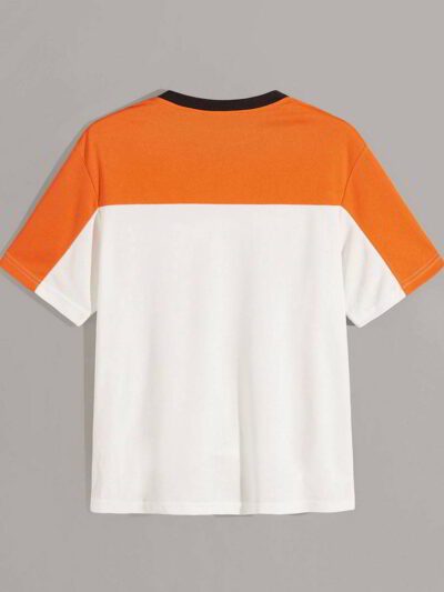 Close-up cotton t-shirt, vibrant custom print. Fine stitching detail, soft fabric texture visible. Promotional garment, brigh