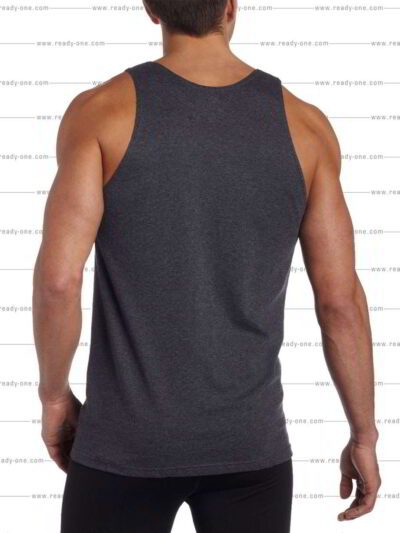 Close-up racerback tank. Soft knit, subtle heather texture. Quality stitching on armholes, neck. Perfect for branding! - View