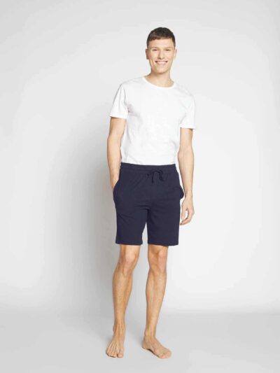 Men's stretch cotton lounge set. T-shirt and shorts. Soft texture, fine stitching. Relaxed fit, breathable fabric. Light grey