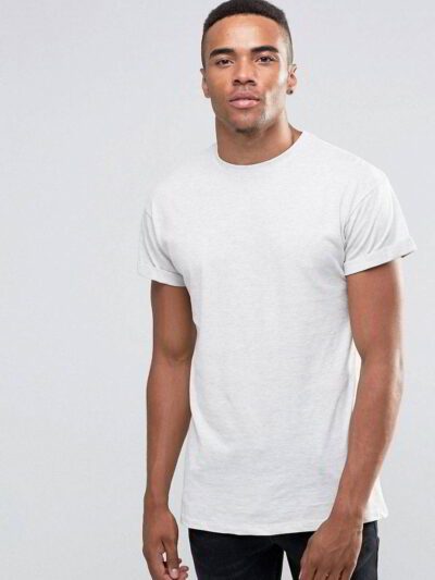 Close-up of a navy crewneck t-shirt. Soft, heathered fabric texture, reinforced shoulder stitching. Shows quality. - View 1 o