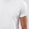 Close-up of a navy crewneck t-shirt. Soft, heathered fabric texture, reinforced shoulder stitching. Shows quality. - View 3 o