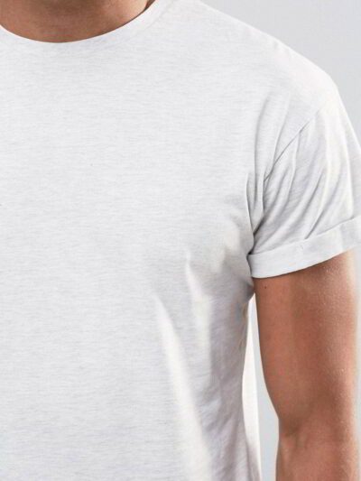 Close-up of a navy crewneck t-shirt. Soft, heathered fabric texture, reinforced shoulder stitching. Shows quality. - View 3 o