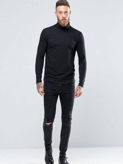 Close-up of custom t-shirts, smooth knit fabric, reinforced stitching at collar. Company uniform, heathered grey, short sleev