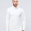 Close-up of custom t-shirts, smooth knit fabric, reinforced stitching at collar. Company uniform, heathered grey, short sleev