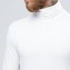 Close-up of custom t-shirts, smooth knit fabric, reinforced stitching at collar. Company uniform, heathered grey, short sleev
