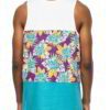 Close-up of a personalized tank top. Breathable, soft knit fabric with vibrant, bold logo print. Clean, reinforced stitching