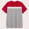 Close-up of a custom text t-shirt. Notice smooth fabric, reinforced stitching. Short sleeve, solid color. Ready for your desi