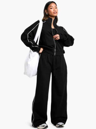 Chic custom women's casual tracksuit and sweatpants combo in soft, durable material with neat stitching - View 2 of 2
