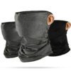 Lightweight cycling bandana, ice silk fabric, breathable half face mask. Heathered gray/blue, finely stitched edges, ergonomi