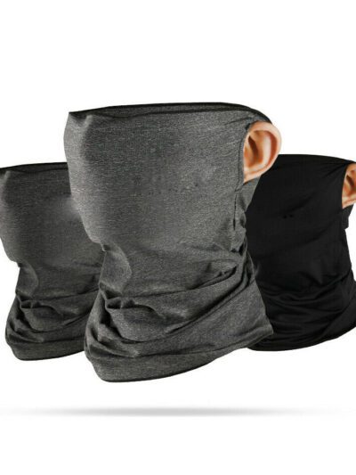 Lightweight cycling bandana, ice silk fabric, breathable half face mask. Heathered gray/blue, finely stitched edges, ergonomi