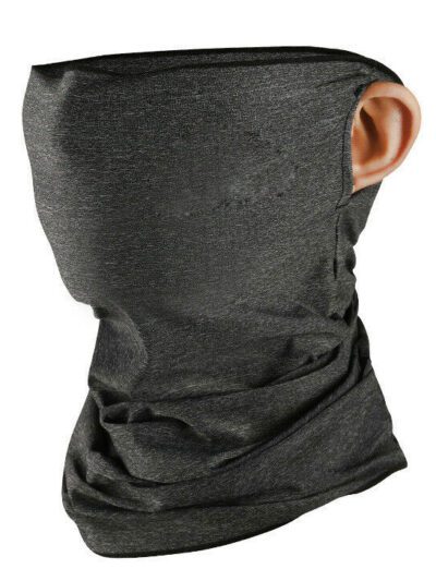 Lightweight cycling bandana, ice silk fabric, breathable half face mask. Heathered gray/blue, finely stitched edges, ergonomi