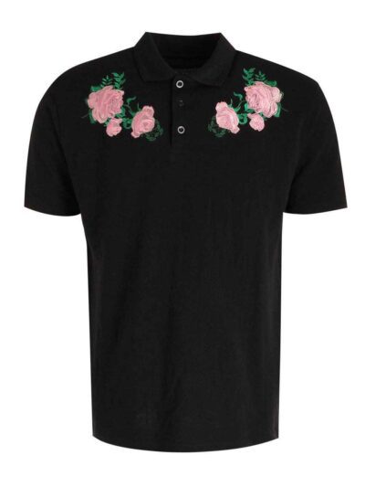 Polo shirts with delicate floral embroidery, soft textured fabric, and subtle stitching. High-quality cotton blend. Perfect f