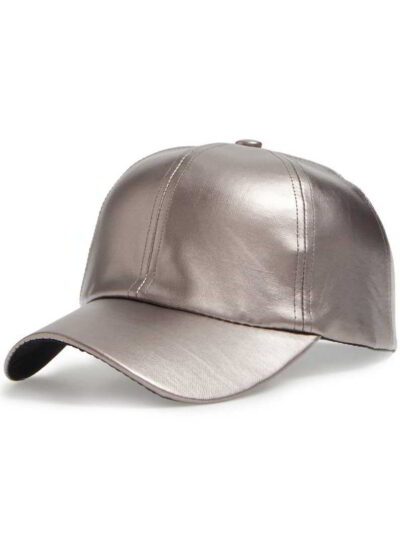 Chocolate brown faux leather baseball cap. Classic six-panel design with tonal stitching detail. Stylish ball cap with a subt