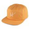 Close-up of a structured baseball cap. Front embroidered script, likely cotton twill texture, crisp stitching. Great for team